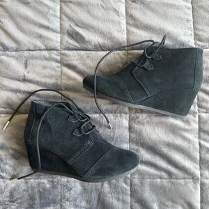 Toms Black Suede Wedge Ankle Boots